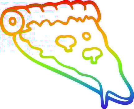 rainbow gradient line drawing cartoon pizza slice vector