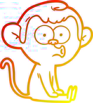 warm gradient line drawing cartoon hooting monkey vector