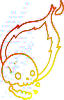 warm gradient line drawing spooky cartoon flaming skull vector