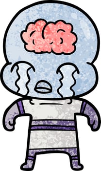 cartoon big brain alien crying vector