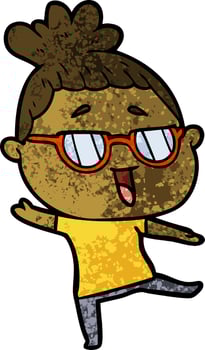 cartoon happy woman wearing spectacles vector