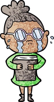 cartoon crying woman wearing spectacles vector