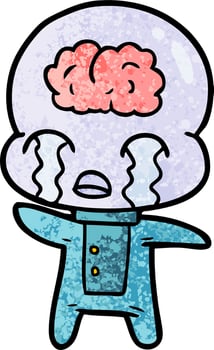 cartoon big brain alien crying vector