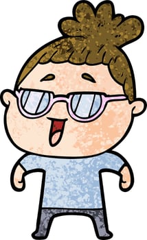cartoon happy woman wearing spectacles vector