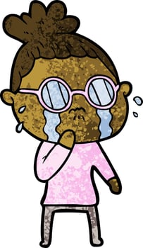 cartoon crying woman wearing spectacles vector