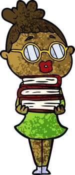 cartoon librarian woman wearing spectacles vector