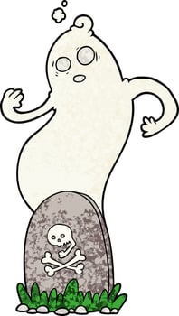 spooky cartoon grave with rising ghost vector