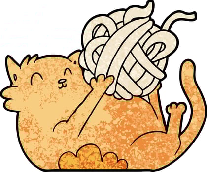 cartoon cat playing with ball of string vector