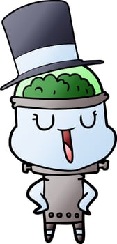happy cartoon robot wearing top hat vector