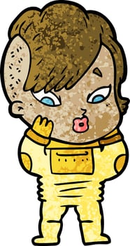 cartoon surprised girl in science fiction clothes vector