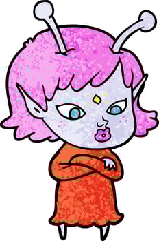 pretty cartoon alien girl vector