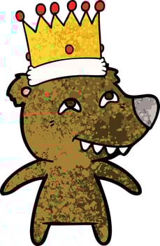 cartoon king bear showing teeth vector