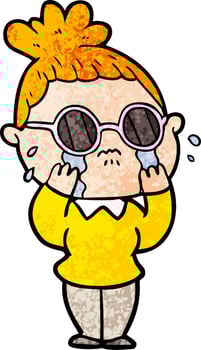 cartoon crying woman wearing spectacles vector