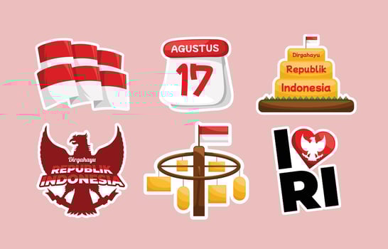 Set of Festivity Indonesia Independence Day Stickers vector