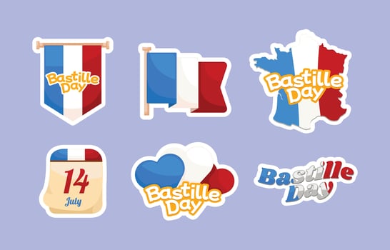 Set of Bastille Day Festivity Stickers vector