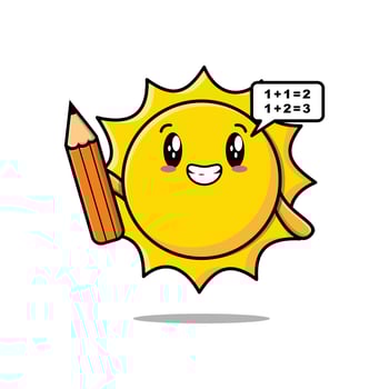 Sun cute cartoon clever student with pencil vector