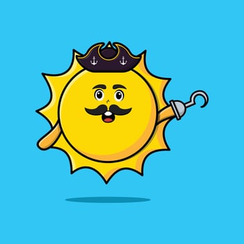 Cute cartoon character pirate sun with hook hand vector