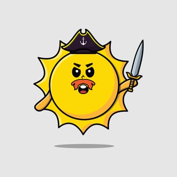 Cute cartoon sun pirate with hat and sword vector