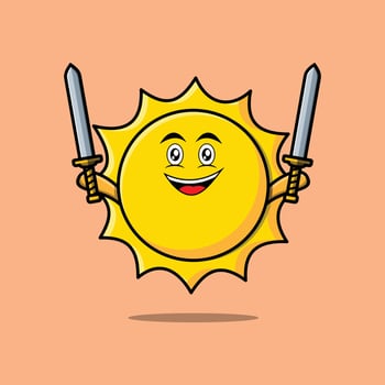 Cute cartoon Sun character holding two sword vector