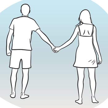 A couple holding hands together. Line art. vector