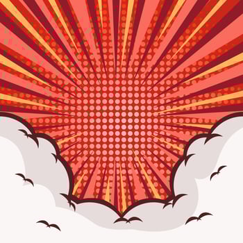 Red Comic Background With Vector Clouds