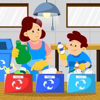 Mother Teaching Son How to Recycling Waste at Home vector