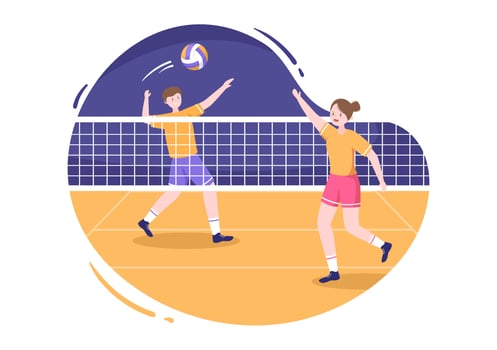 Volleyball Player on the Attack for Sport Competition Series Indoor in Flat Cartoon Illustration vector
