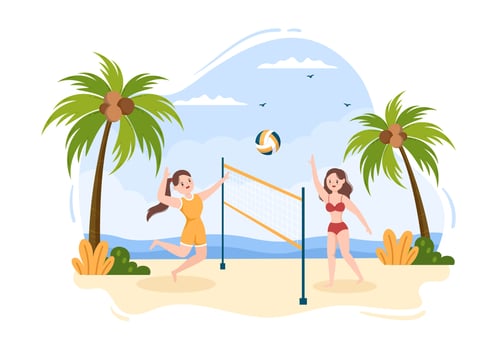 Beach Volleyball Player on the Attack for Sport Competition Series Outdoor in Flat Cartoon Illustration vector
