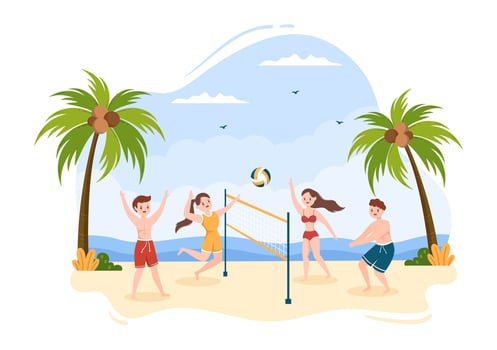 Beach Volleyball Player on the Attack for Sport Competition Series Outdoor in Flat Cartoon Illustration vector
