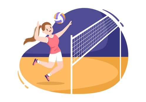 Volleyball Player on the Attack for Sport Competition Series Indoor in Flat Cartoon Illustration vector