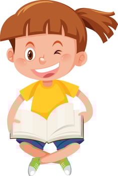 A happy girl reading book in cartoon style vector