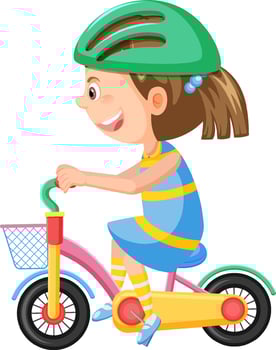 Little girl riding bicycle in cartoon style vector