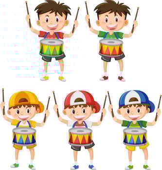 Set of kid playing drum cartoon character vector
