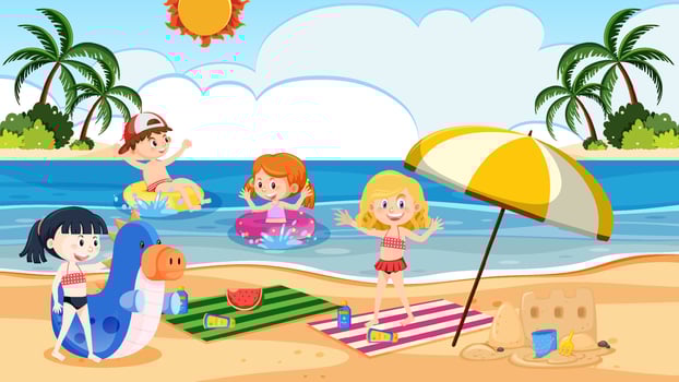 Children at the beach on summer holiday vector