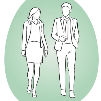Businessman and Businesswoman Walking and Discussing. vector