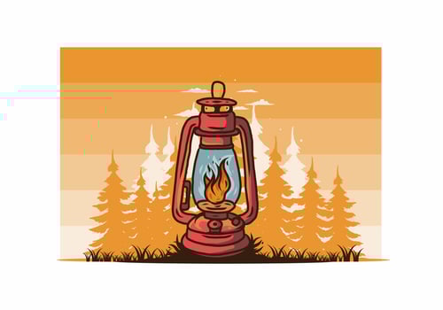 Colorful vintage outdoor lantern with fire flame vector