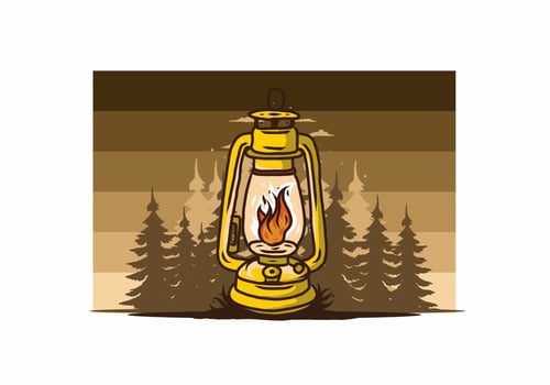 Colorful vintage outdoor lantern with fire flame vector