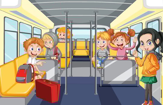 Inside bus with people cartoon vector