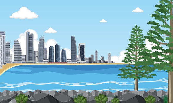 Beach city at daytime scene vector