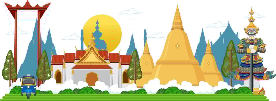 Bangkok Thailand attraction landmarks vector
