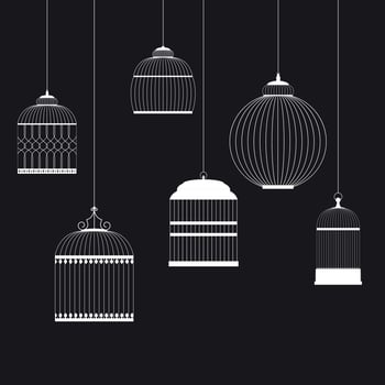 Vintage Birdcages  Silhouettes Set Vector Illustration