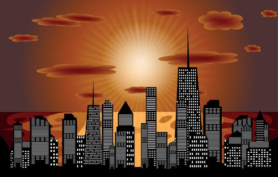 Vector illustration of cities silhouette  in the sunset. EPS 10.