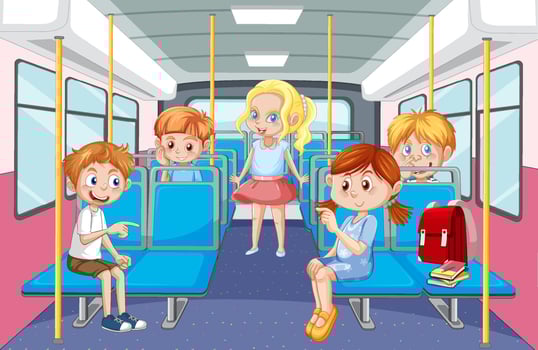 Inside bus with people cartoon vector