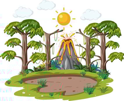 Volcano forest lanscape isolated vector