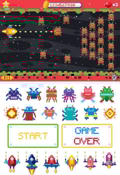 Platform game interface design with icons isolated vector