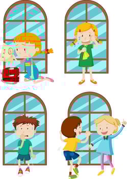 Set of simple kids cartoon characters vector