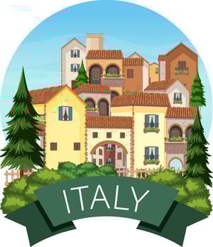 Italy banner label with house buildings vector
