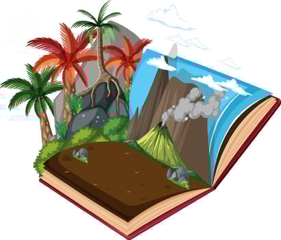 Opened book with prehistoric forest vector