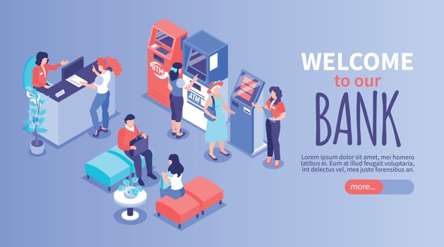 Isometric Bank Horizontal Banner vector