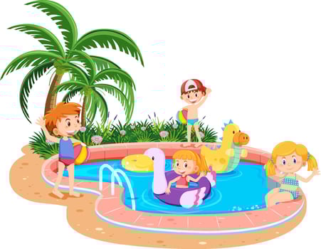 Children at swimming pool vector